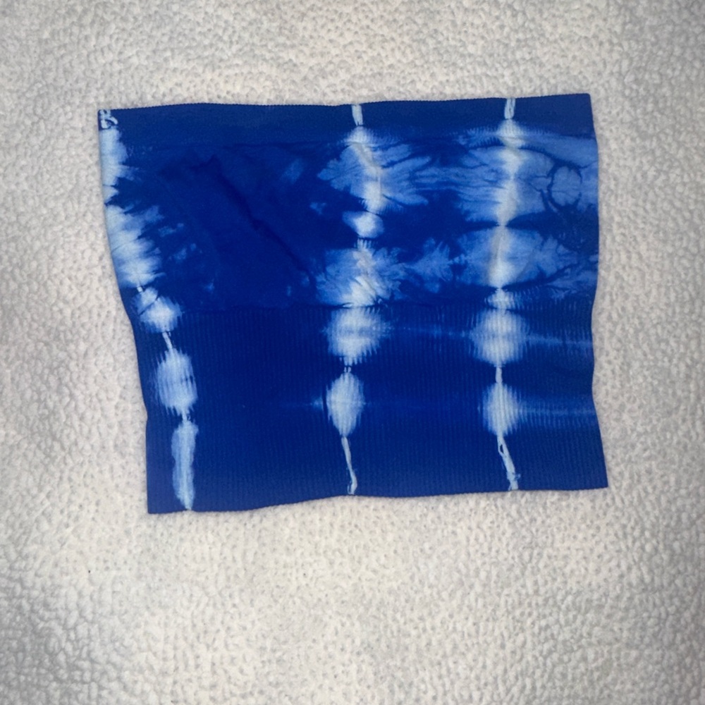Bebe White/Blue Tie-Dye CroppedTube Top